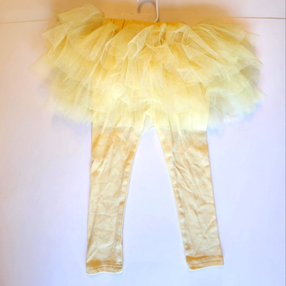 Girl's Lemon Yellow Leggings With Attached TuTu Size Sm 5/6, 6x